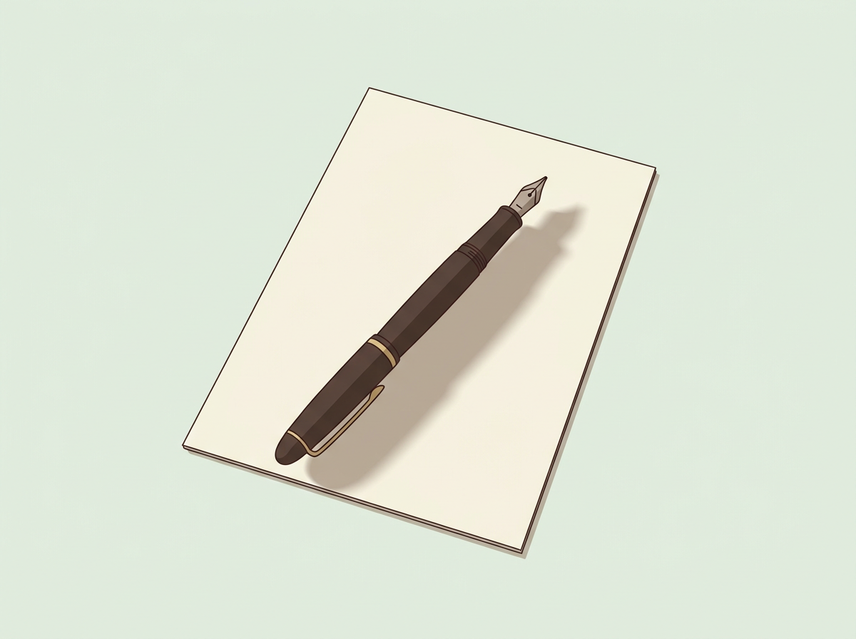 Illustration of a fountain pen lying on a sheet of paper